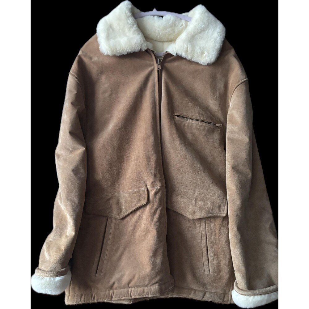 Vintage Bill Blass Brown Suede 90s Faux Shearling Lined Cozy Jacket